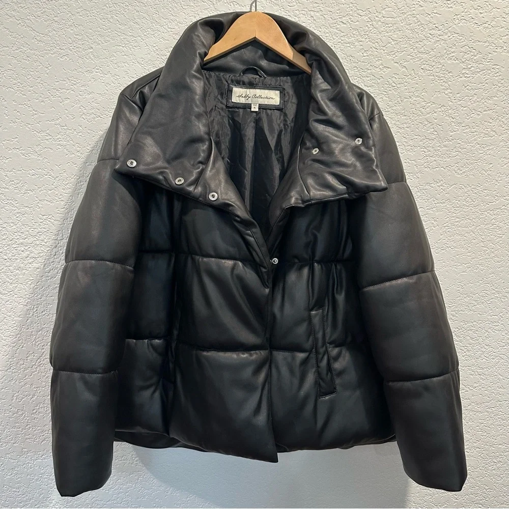 Sebby Collection Black Vegan Non Leather Puffer Bomber‎ Jacket